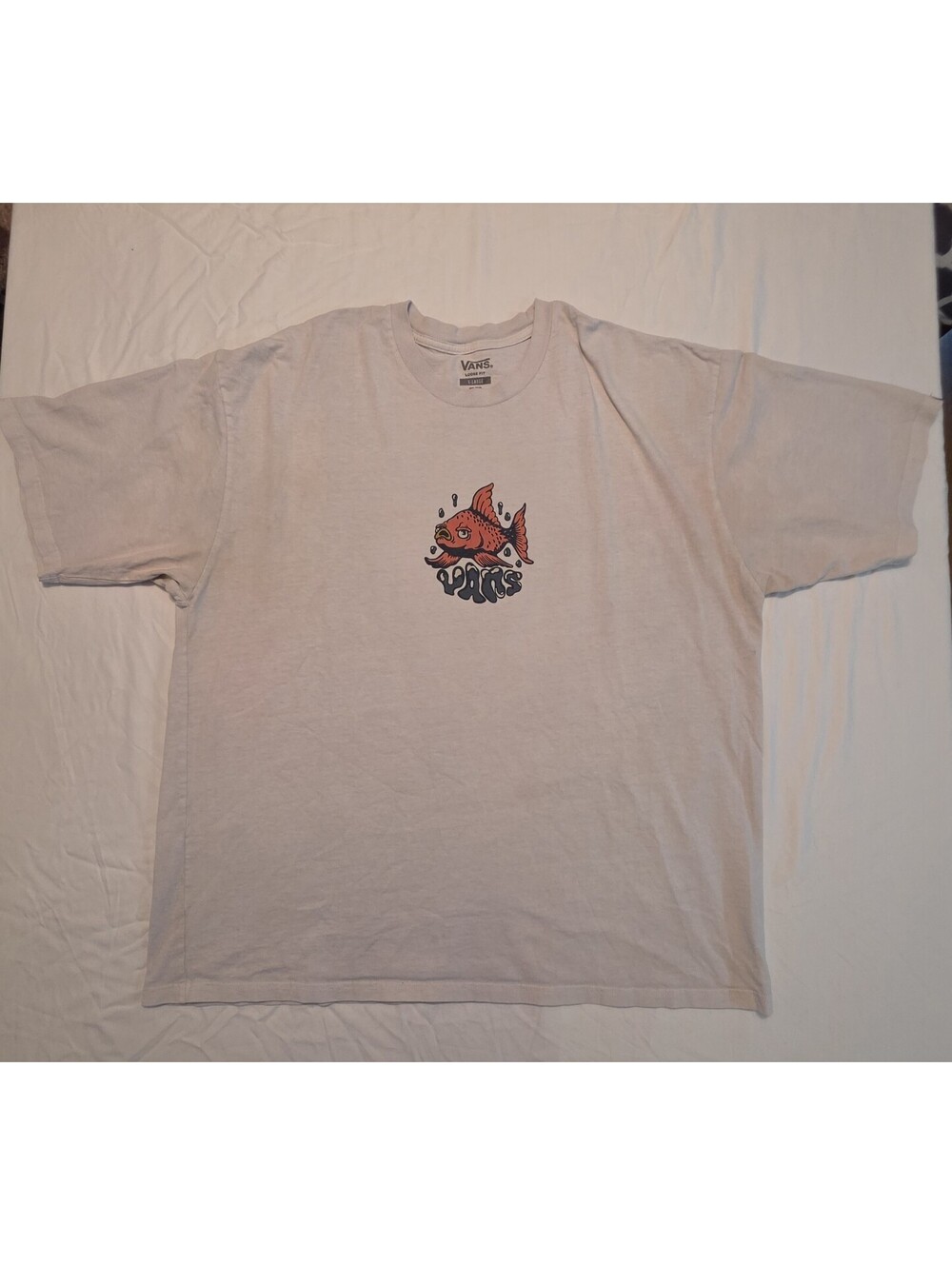 Vans Loose Fit Fish Graphic T-Shirt Men’s XL Beige Tan Skate Surf Tee
